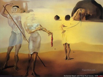 Enchanted Beach with Three Fluid Graces Surrealism Oil Paintings